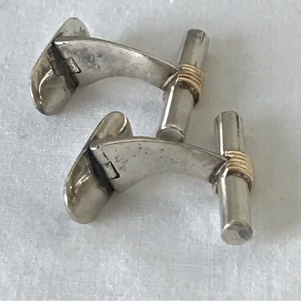 Vintage Sterling Silver barrel Cufflinks with gold accents made in Italy